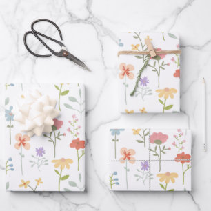Watercolor Wildflowers Floral Pattern Wrapping Paper Sheet