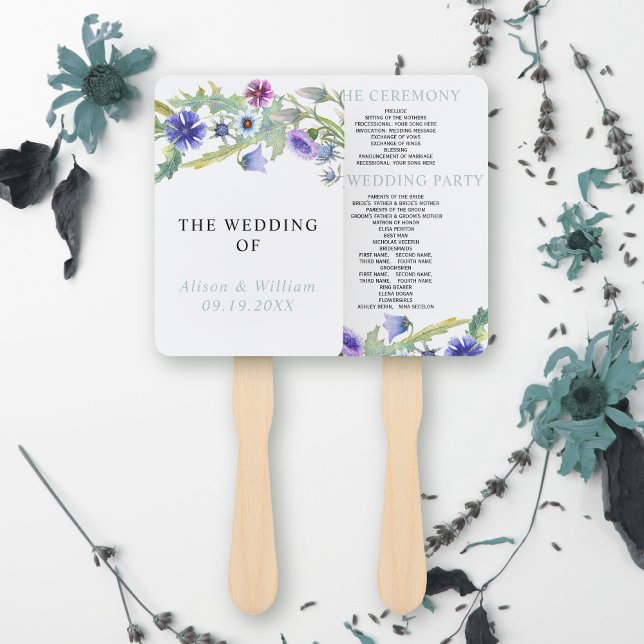 Watercolor wildflowers floral wedding program hand fan (Creator Uploaded)