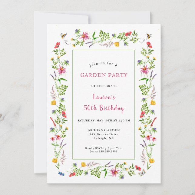 Watercolor Wildflowers Garden Birthday Party  Invitation (Front)