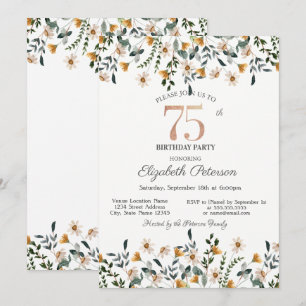 Watercolor Wildflowers Garden Party 75th Birthday Invitation