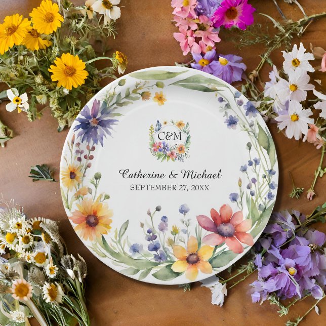 Watercolor Wildflowers Garden Spring Wedding  Paper Plate (Creator Uploaded)