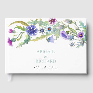 Watercolor wildflowers garland spring wedding guest book