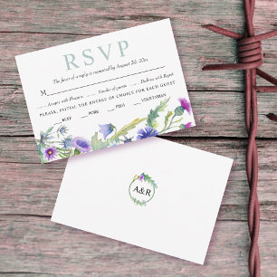 Watercolor wildflowers garland spring wedding RSVP card