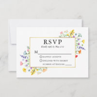 Watercolor Wildflowers Gold Frame Wedding