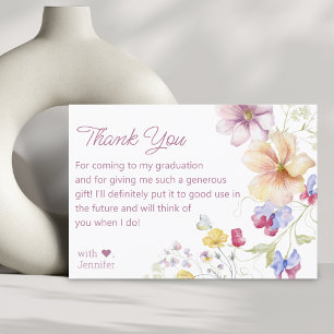 watercolor wildflowers graduation pink script thank you card