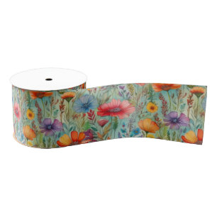 Watercolor Wildflowers Grosgrain Ribbon
