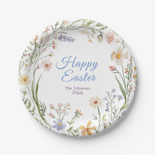 Watercolor wildflowers Happy Easter  Paper Plate