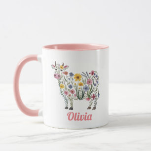 Watercolor Wildflowers in the shape of a Cute Cow Mug