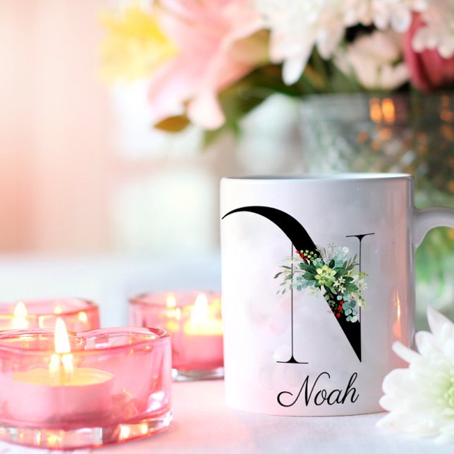 Watercolor wildflowers initial monogram coffee mug (Creator Uploaded)
