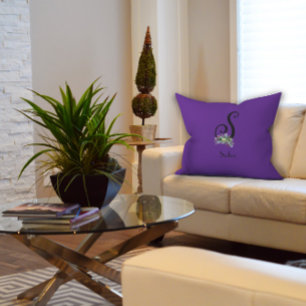 Watercolor wildflowers initial monogram  throw pillow