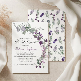 Watercolor Wildflowers Lavender Bridal Shower Invitation