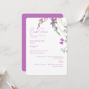 Watercolor Wildflowers Lavender Bridal Shower Invitation
