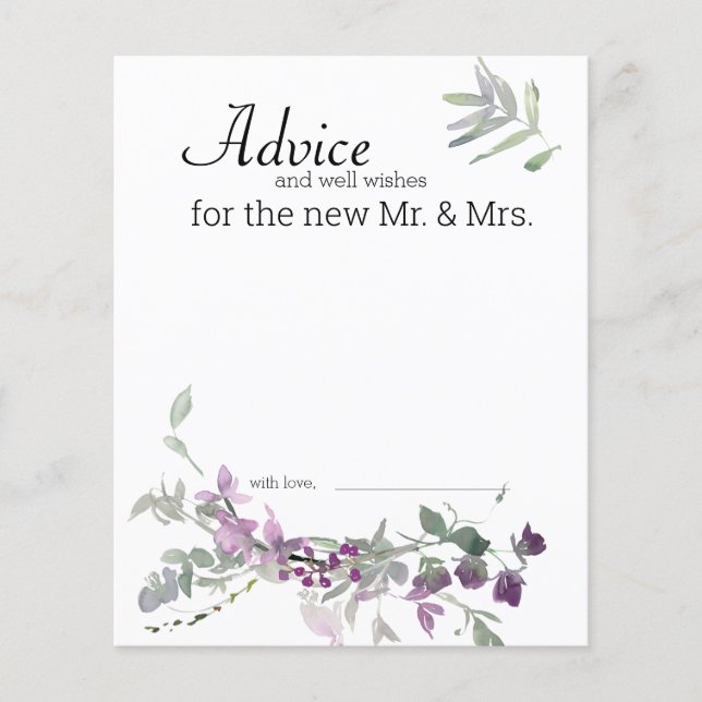 Watercolor Wildflowers Lavender Floral Advice Card (Front)