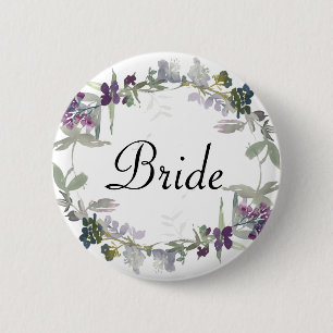 Watercolor Wildflowers Lavender Floral Bride 2 Inch Round Button