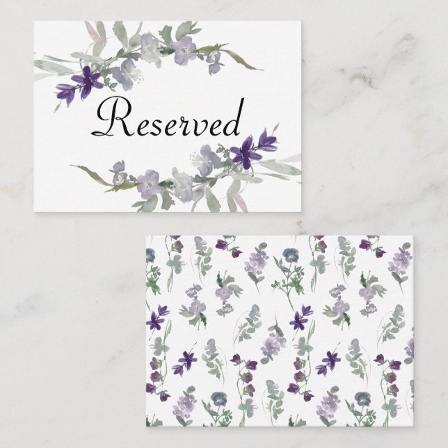 Watercolor Wildflowers Lavender Floral Place Card (Front/Back)