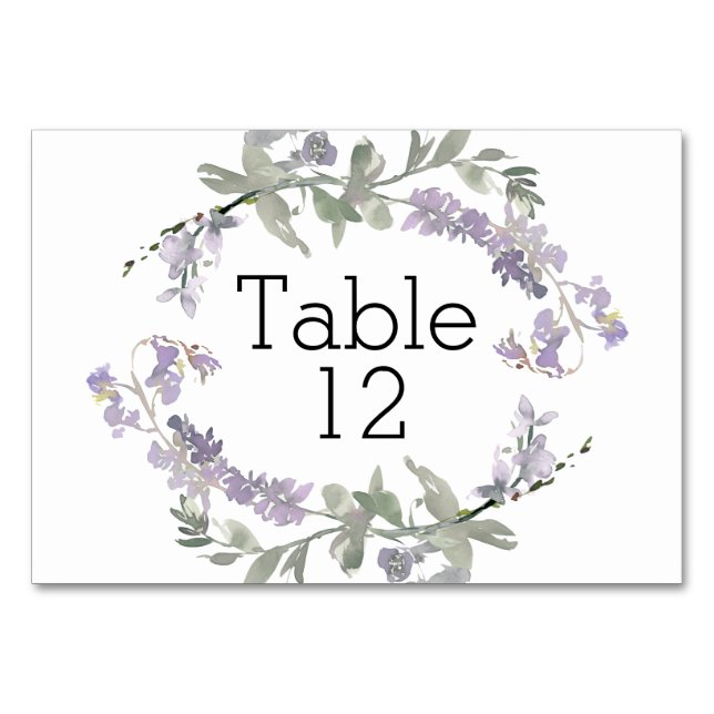 Watercolor Wildflowers Lavender Floral Table Number (Front)