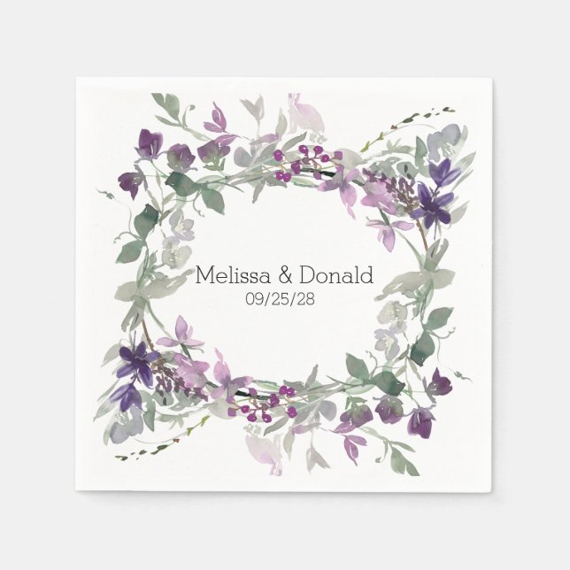 Watercolor Wildflowers Lavender Floral Wedding Napkin (Front)