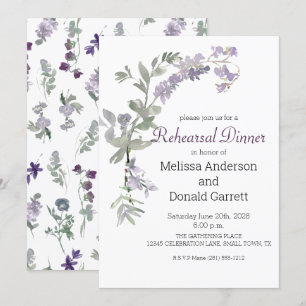 Watercolor Wildflowers Lavender Rehearsal Dinner Invitation