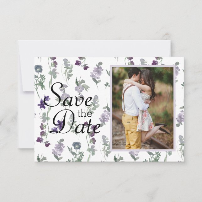 Watercolor Wildflowers Lavender Save The Date (Front)