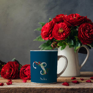 Watercolor wildflowers letter blue coffee mug