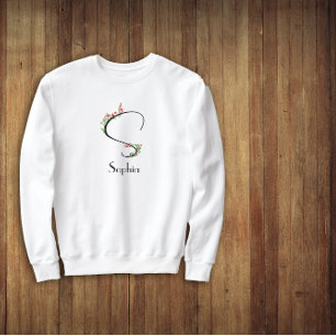 Watercolor wildflowers letter S black Sweatshirt