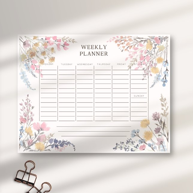 Watercolor Wildflowers light pink weekly planner  Notepad (Creator Uploaded)
