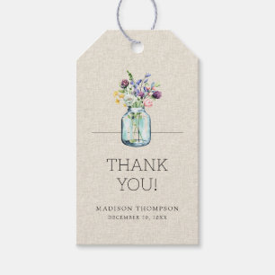 Watercolor Wildflowers Linen Boho Bridal Shower Gift Tags