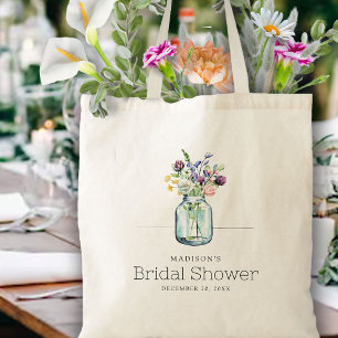 Watercolor Wildflowers Linen Boho Bridal Shower Tote Bag