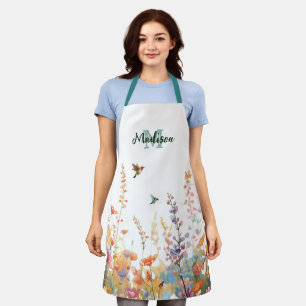 Watercolor Wildflowers Monogram Personalized Name Apron
