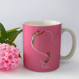 Watercolor wildflowers monogram pink coffee mug