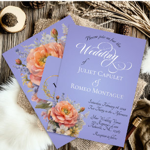 Watercolor Wildflowers, Monogram - Sky Blue