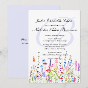 Watercolor Wildflowers Monogram Spring Wedding Invitation