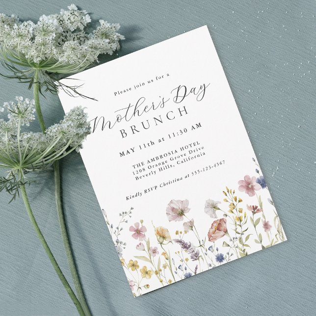 Watercolor Wildflowers Mother's Day Brunch Invitation (Available in both printed and instant download digital formats.)