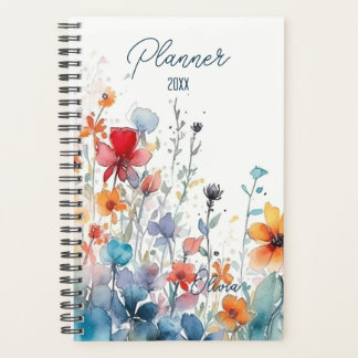 Watercolor Wildflowers Name And Year Planner