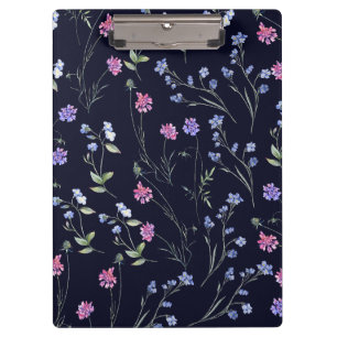 Watercolor Wildflowers Navy Floral Clipboard