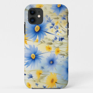 Watercolor Wildflowers On Cornflower Blue iPhone 11 Case