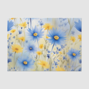 Watercolor Wildflowers On Cornflower Blue Tissue Paper