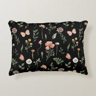 Watercolor Wildflowers Pattern Accent Pillow