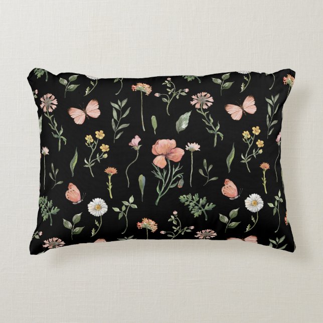 Watercolor Wildflowers Pattern Accent Pillow (Front)