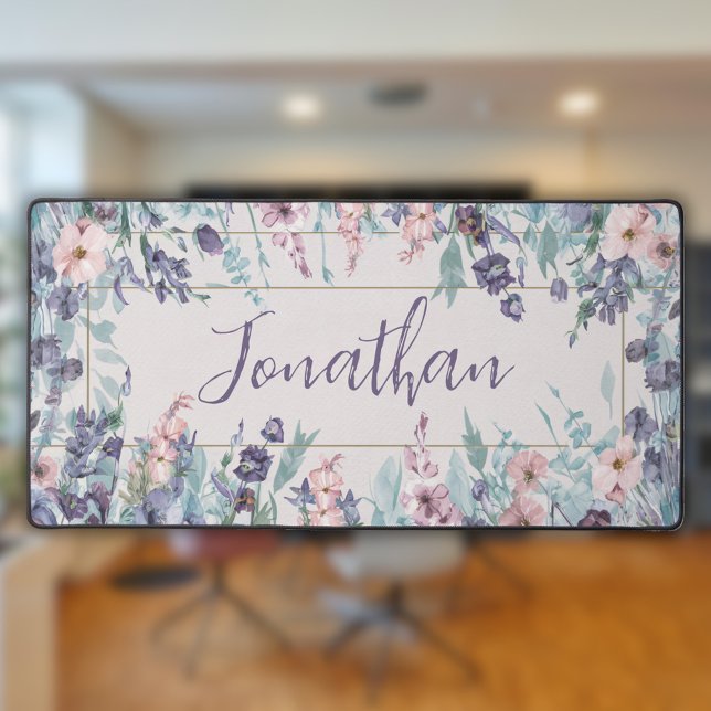 Watercolor Wildflowers Personalized Desk Mat (Desk Mat in front of office)