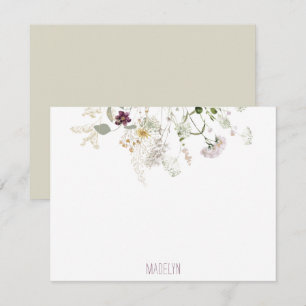 Watercolor Wildflowers Personalized Flat Note Card