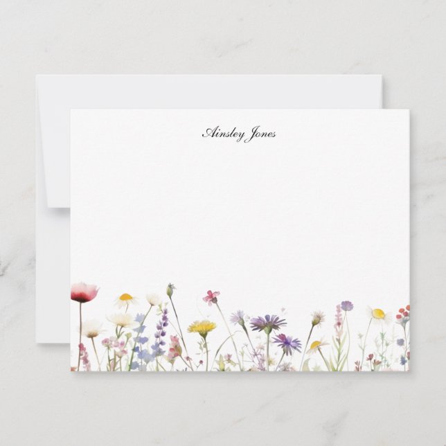 Watercolor Wildflowers Personalized Flat Thank you Card (Front)