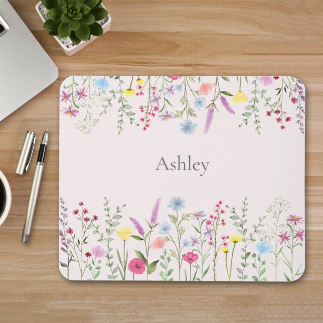 Watercolor Wildflowers Personalized Mouse Pad (Creator Uploaded)