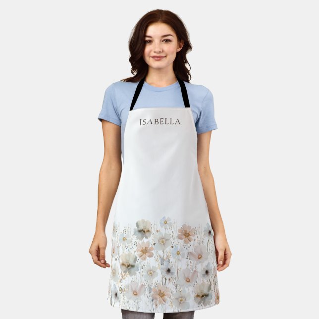 Watercolor Wildflowers Personalized Name Apron (Worn)