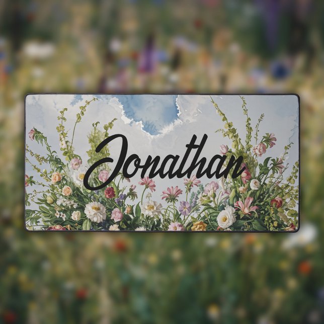 Watercolor Wildflowers Personalized Script Name Desk Mat (Creator Uploaded)