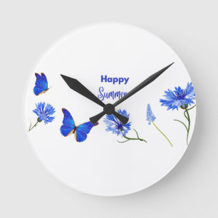 Watercolor Wildflowers Personalized Script Name Round Clock