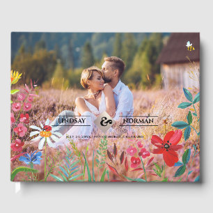 Watercolor Wildflowers Photo Wedding  Guest Book