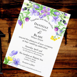 Watercolor Wildflowers Purple Blue Wedding Invitation