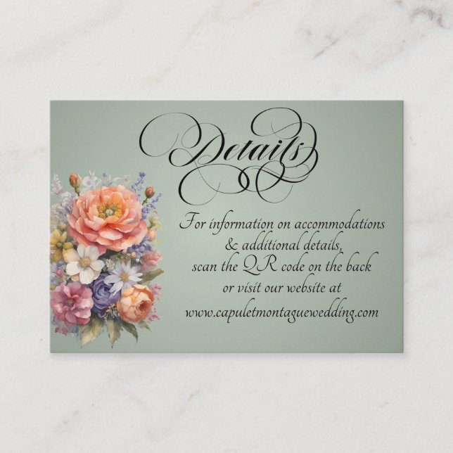 Watercolor Wildflowers, QR Code - Sage Enclosure Card (Front)
