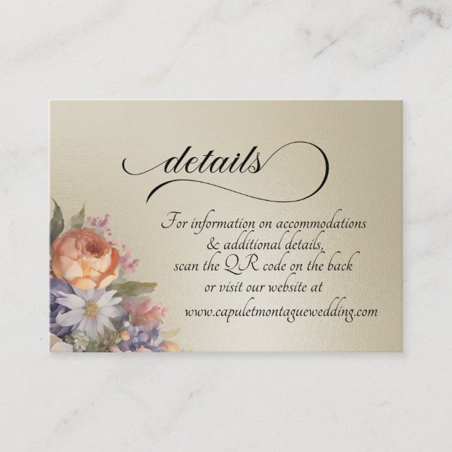 Watercolor Wildflowers, QR Code - Wheat Enclosure Card (Front)